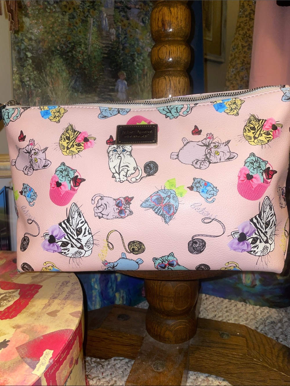 Betsey Johnson Pink Cat-Print Travel Pouch
